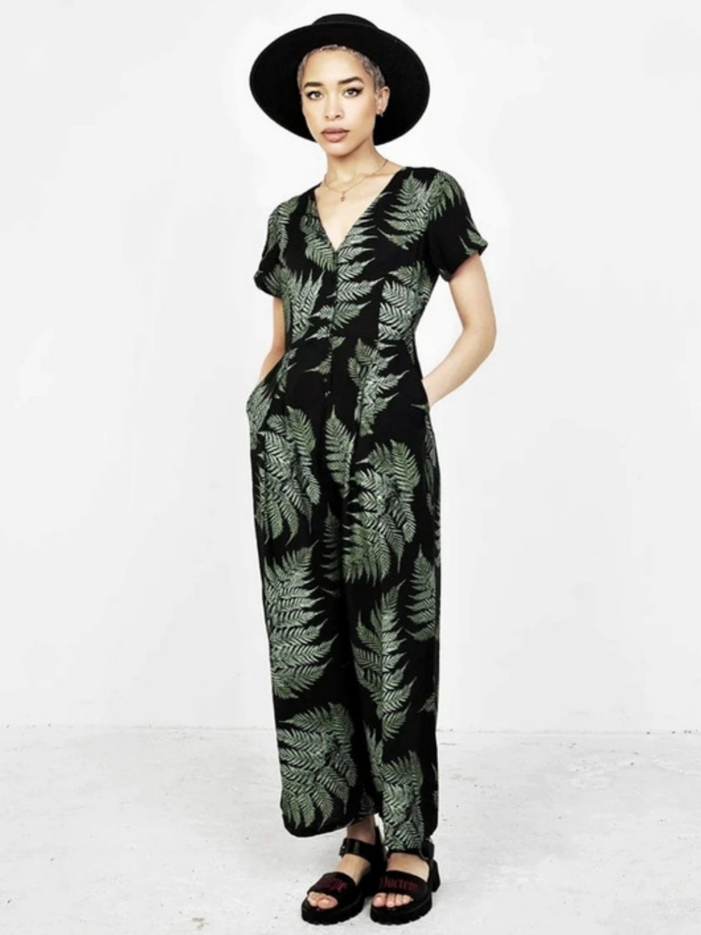Disturbia Fern Relaxed Jumpsuit Black & Green